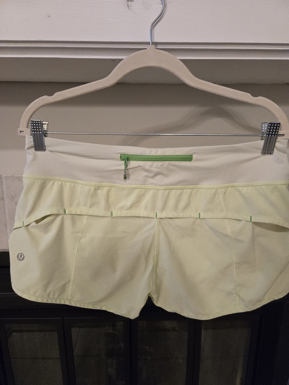 lululemon athletica Light Yellow Athletic Shorts with Green Zip